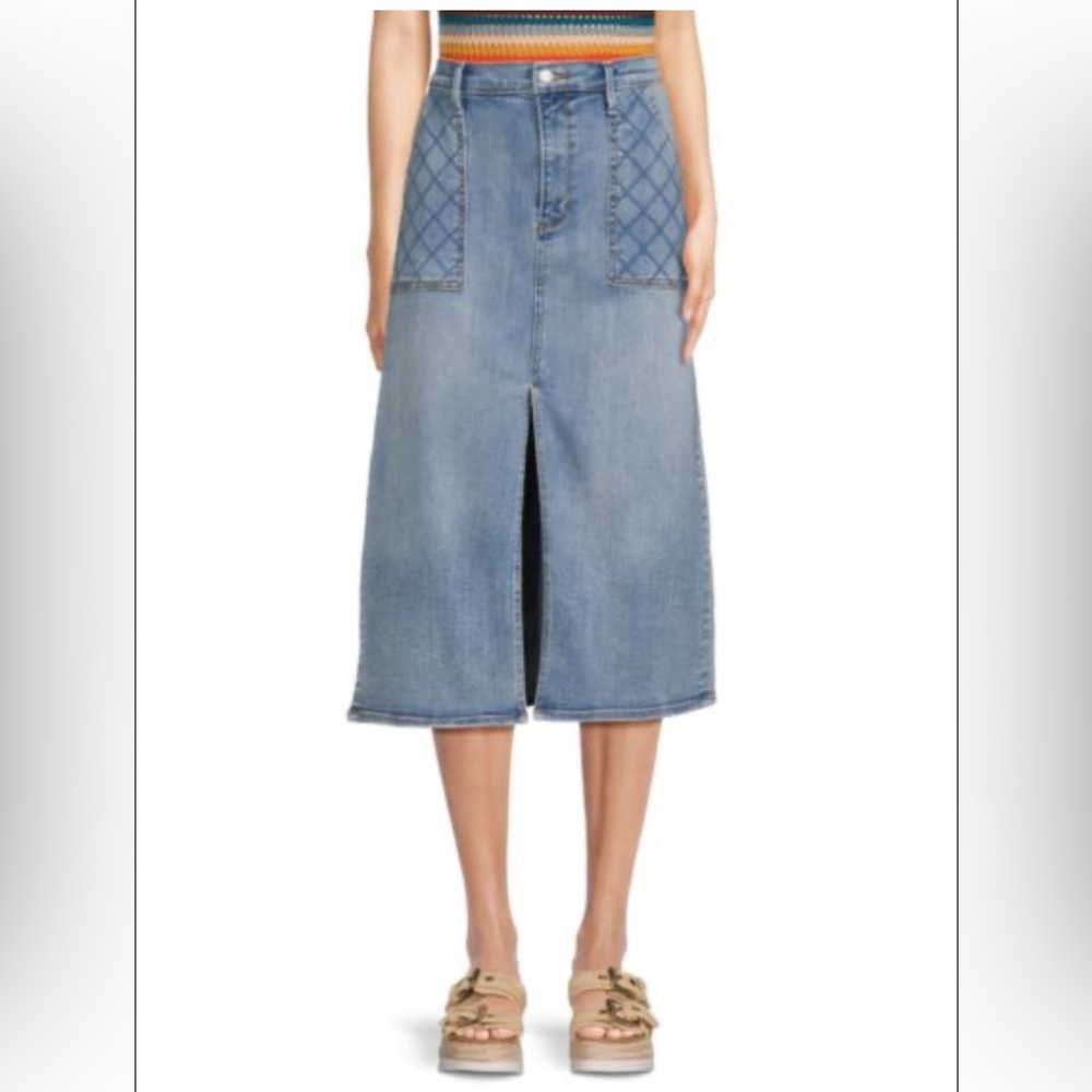 DRIFTWOOD Quilted Denim Midi Skirt Color: Light wash Size: 29 (6-8)